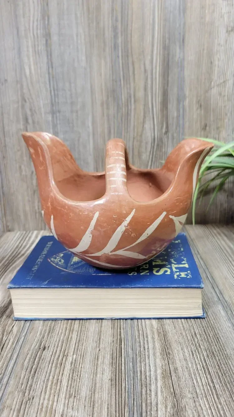 Vintage San Juan Pueblo Pottery Basket Water Vessel Southwestern Folk Art 7.5
